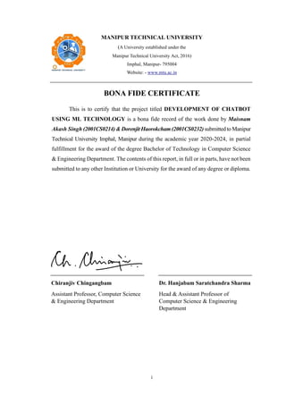 Mtu Imphal Development of Chatbot Using AIML Technologies | PDF