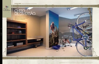 Perspectiva artística do bicicletário. Imagem ilustrativa. Os itens de mobília, decoração e acabamento serão entregues conforme o memorial descritivo. A locação de elementos estruturais pode variar de
acordo com exigências técnicas.
chateauBIKE-ENTREGUECOMEQUIPAMENTODEENCHERPNEUS.
OBICICLETÁRIOÉUMCONVITEAPEDALAR.
QUANDOVOCÊESTÁAOLADODARICARDO
PARANHOSEDOPARQUEAREIÃOENTÃO,
ESSECONVITEFICAIRRESISTÍVEL.
cHEIO
DEDIVERSÃO.
//LAZER42
 