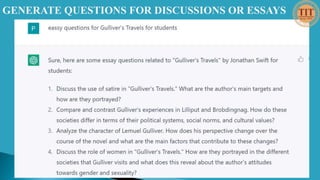 GENERATE QUESTIONS FOR DISCUSSIONS OR ESSAYS
 