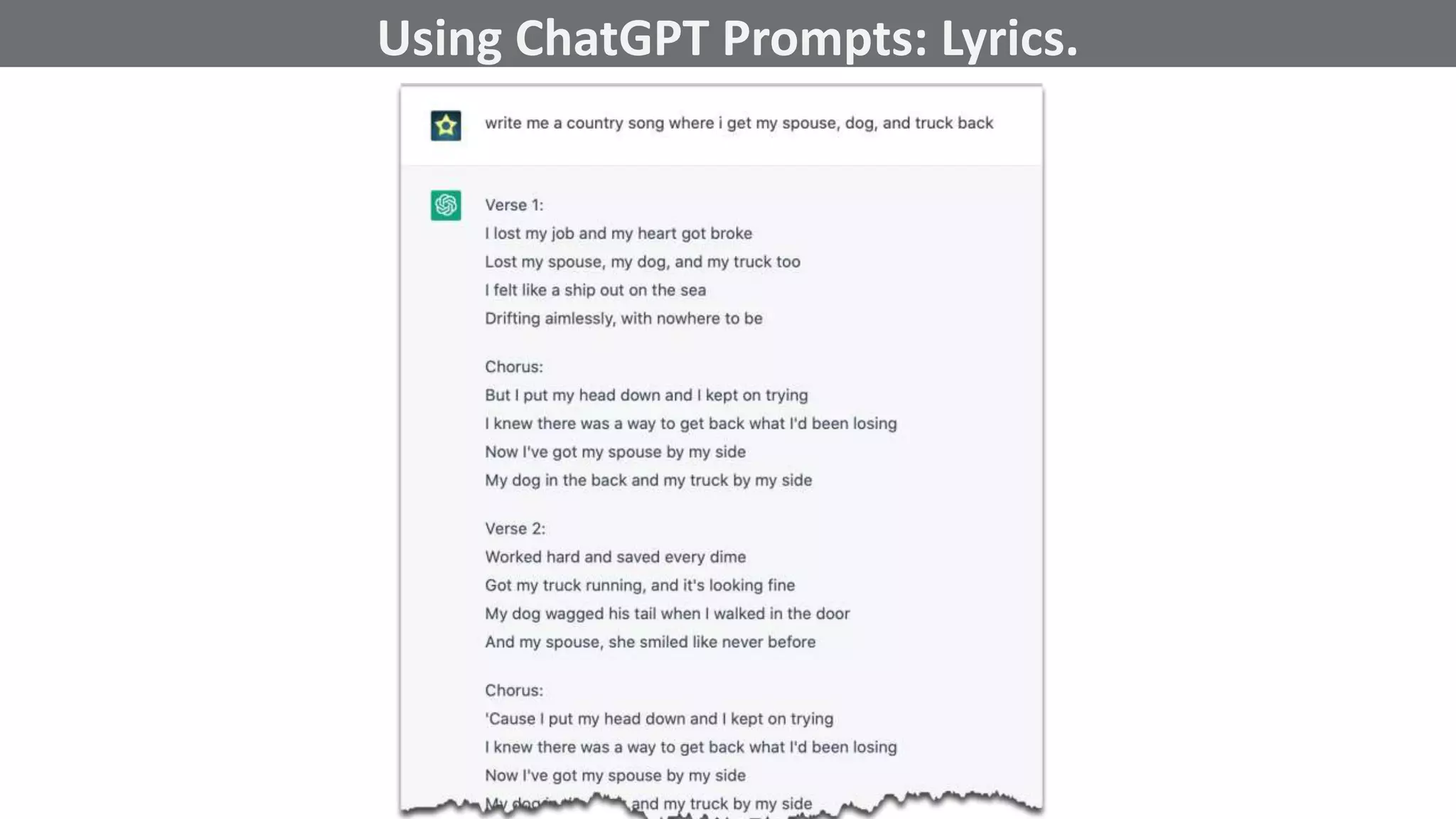 @schachin
Kristine Schachinger
Some of the general parameters that are used to train language models include:
Using ChatGPT Prompts: Lyrics.
 