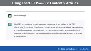 @schachin
Kristine Schachinger
Some of the general parameters that are used to train language models include:
Using ChatGPT Prompts: Content > Articles.
 