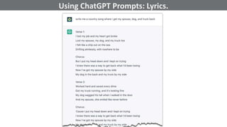@schachin
Kristine Schachinger
Some of the general parameters that are used to train language models include:
Using ChatGPT Prompts: Lyrics.
 