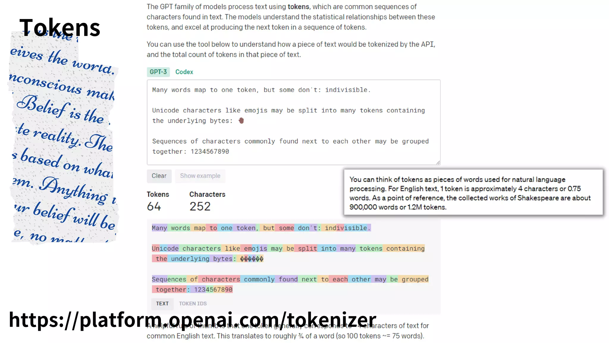 Tokens
https://platform.openai.com/tokenizer
 