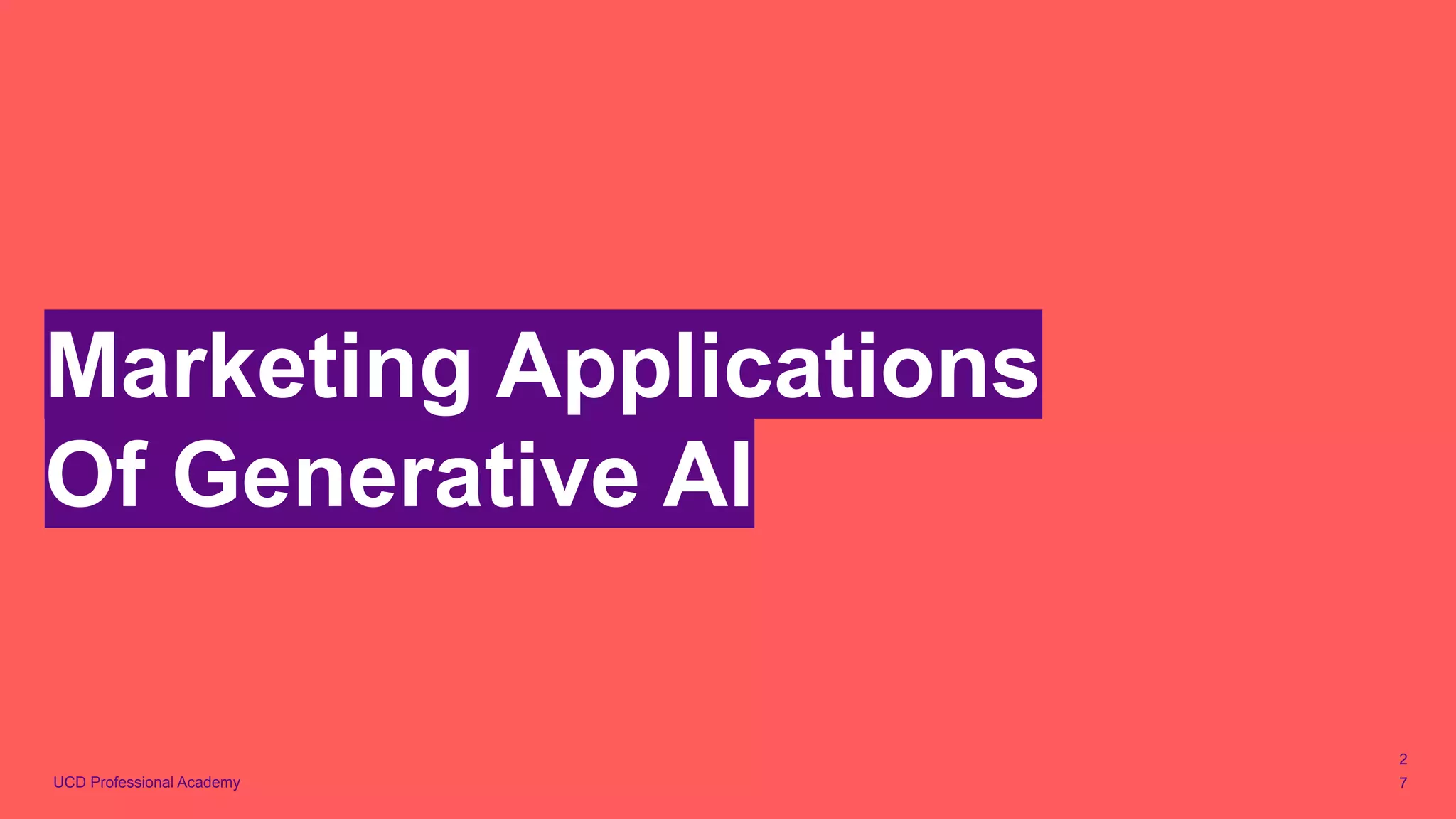 UCD Professional Academy
Marketing Applications
Of Generative AI
2
7
 