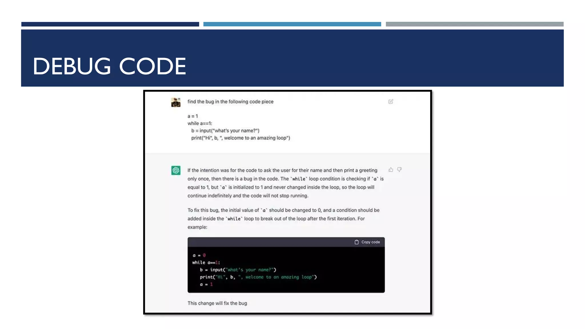 DEBUG CODE
 