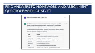 FIND ANSWERS TO HOMEWORK AND ASSIGNMENT
QUESTIONS WITH CHATGPT
 