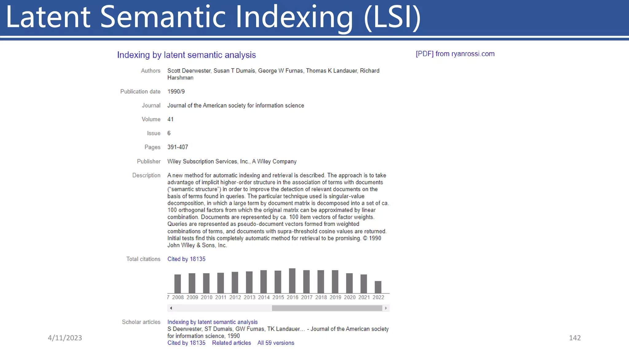 Latent Semantic Indexing (LSI)
4/11/2023 Piji Li, LLM&ChatGPT 142
 