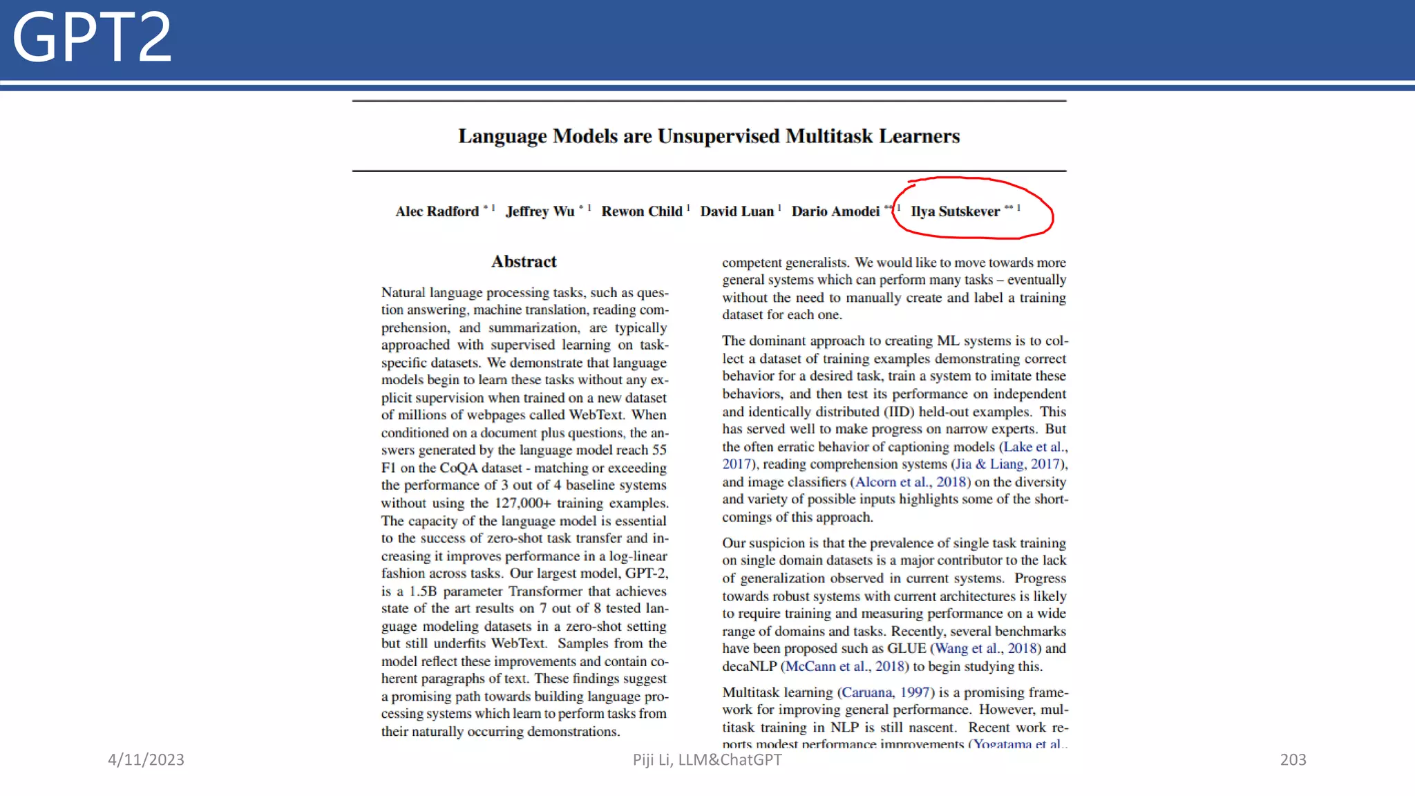 GPT2
4/11/2023 Piji Li, LLM&ChatGPT 203
 