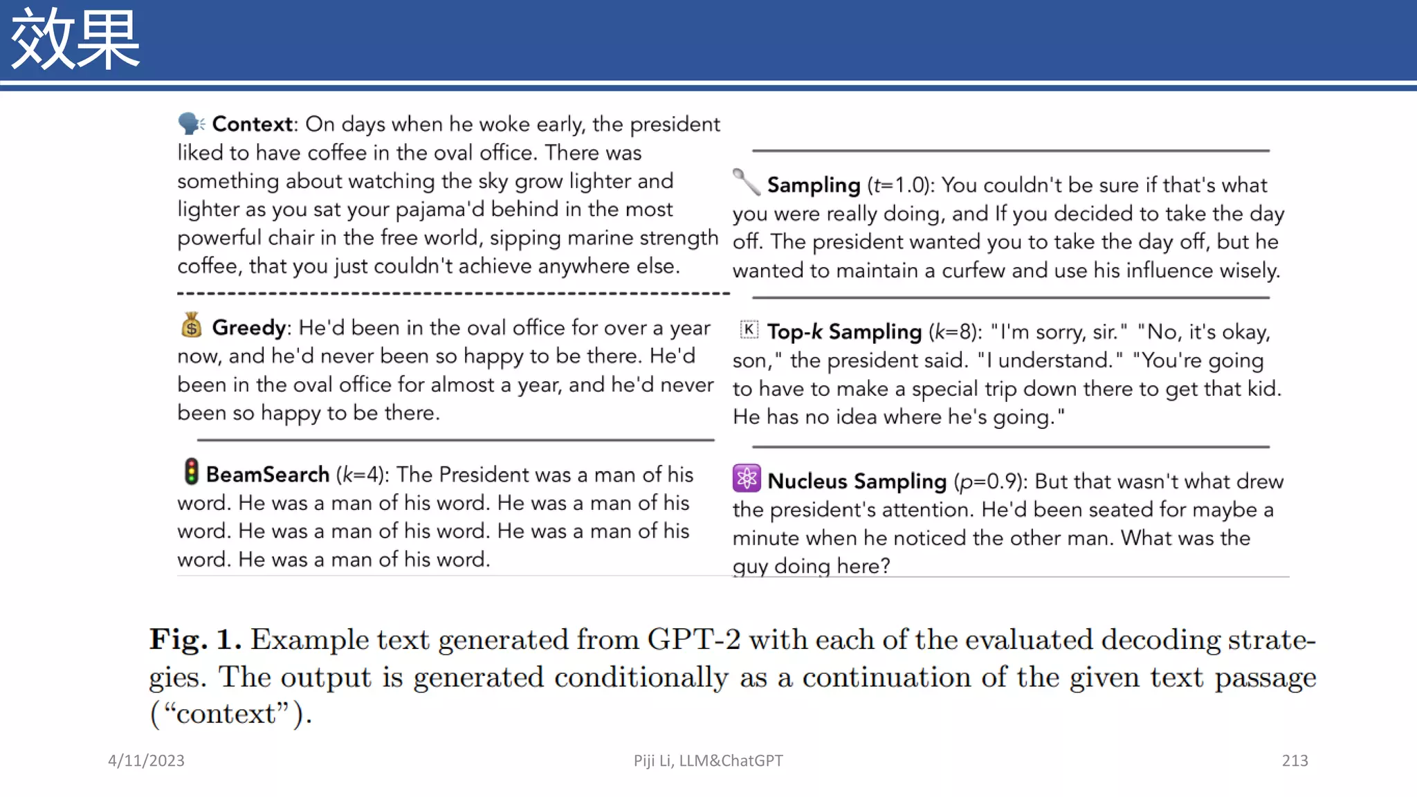 效果
4/11/2023 Piji Li, LLM&ChatGPT 213
 