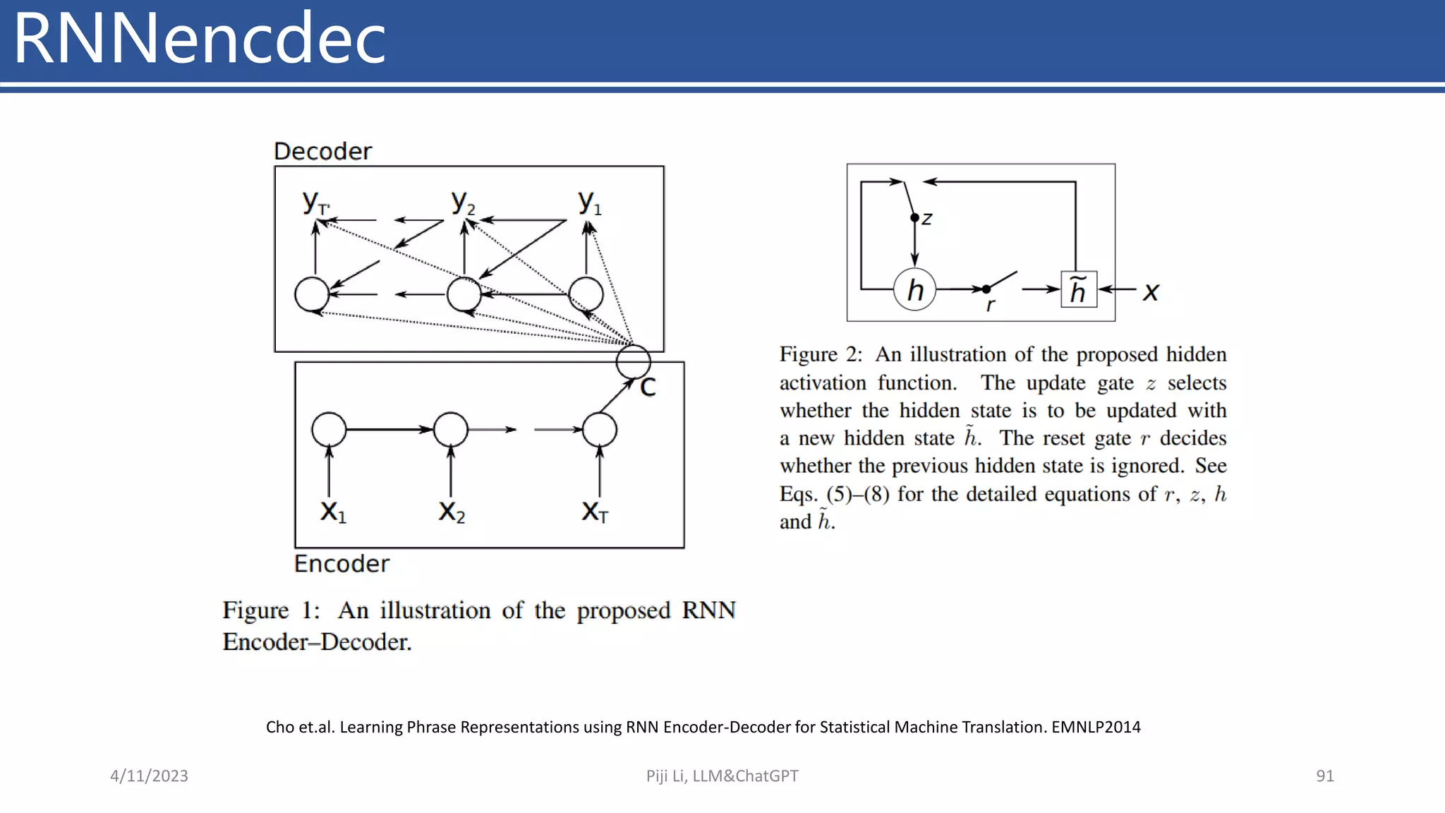 RNNencdec
4/11/2023 Piji Li, LLM&ChatGPT 91
Cho et.al. Learning Phrase Representations using RNN Encoder-Decoder for Statistical Machine Translation. EMNLP2014
 
