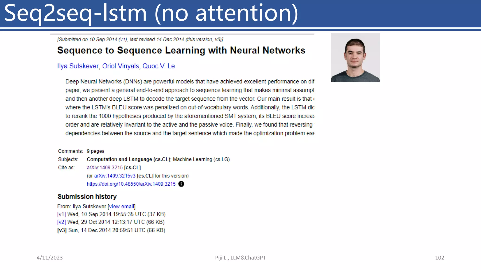 Seq2seq-lstm (no attention)
4/11/2023 Piji Li, LLM&ChatGPT 102
 