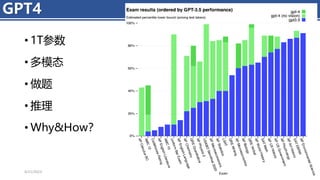 • 1T参数
• 多模态
• 做题
• 推理
• Why&How？
4/11/2023 Piji Li, LLM&ChatGPT 330
GPT4
 