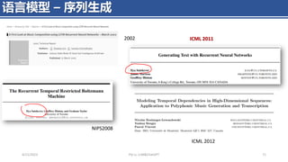 ICML 2012
NIPS2008
ICML 2011
2002
4/11/2023 Piji Li, LLM&ChatGPT 71
语言模型 – 序列生成
 