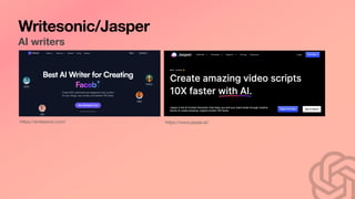Writesonic/Jasper
AI writers
https://www.jasper.ai/
https://writesonic.com/
 