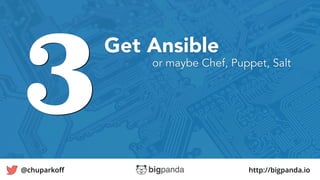 http://bigpanda.io@chuparkoﬀ
3
Get Ansible
27
or maybe Chef, Puppet, Salt
 