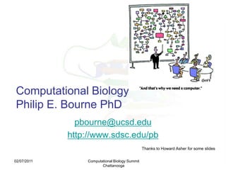 Computational BiologyPhilip E. Bourne PhD pbourne@ucsd.edu http://www.sdsc.edu/pb 02/07/2011 Computational Biology Summit Chattanooga Thanks to Howard Asher for some slides 