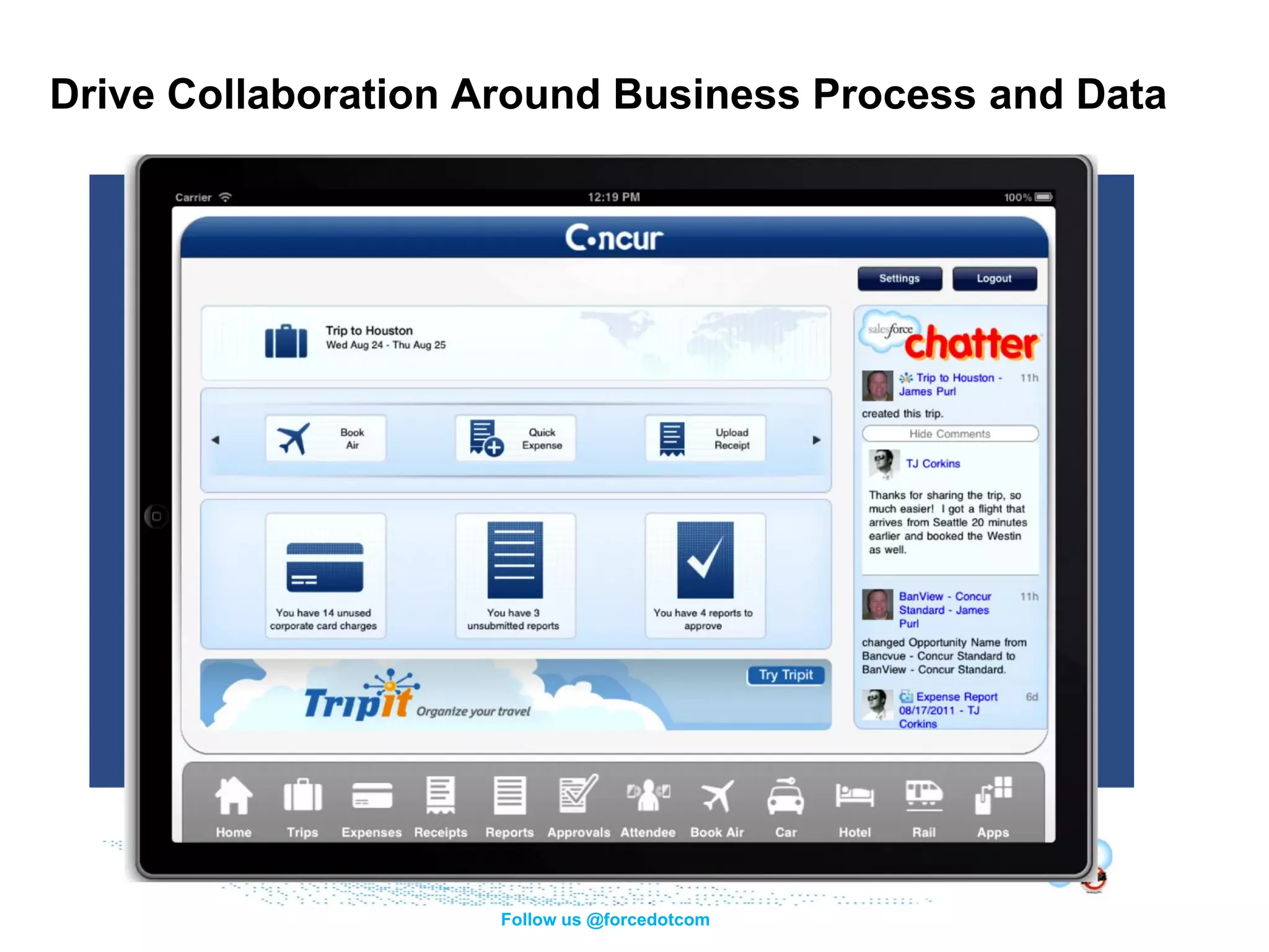 Drive Collaboration Around Business Process and Data




                     Follow us @forcedotcom
 