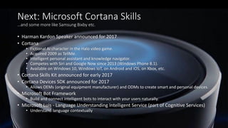 Next: Microsoft Cortana Skills
…and some more like Samsung Bixby etc.
• Harman Kardon Speaker announced for 2017
• Cortana...