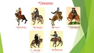 *Characters
The Pardoner The Knight The Squire The Monk
The Friar The Summoner
11
 