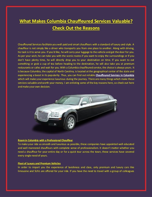 Chauffeured Services Columbia