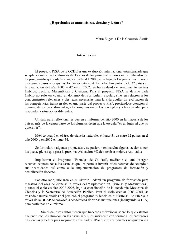 ¿Reprobados en matemáticas, ciencias y lectura?                                                    María Eugenia De la Cha...