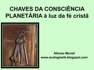 CHAVES DA CONSCIÊNCIA
PLANETÁRIA à luz da fé cristã




                   Afonso Murad
            www.ecologiaefe.blogspot.com
 