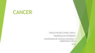 CANCER
NATALIA VALERIA CHAVES ZABALA
PROGRAMA DE ENFERMERIA
UNIVERSIDAD DE CIENCIAS APLICADAS Y
AMBIENTALES UDCA
2016
 