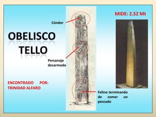 MIDE: 2.52 MtCóndorOBELISCO TELLOPersonaje desarmadoENCONTRADO POR: TRINIDAD ALFAROFelino terminando de comer un pescado