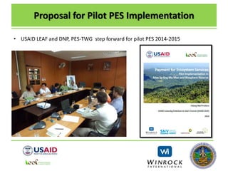 Proposal for Pilot PES Implementation
• USAID LEAF and DNP, PES-TWG step forward for pilot PES 2014-2015
 