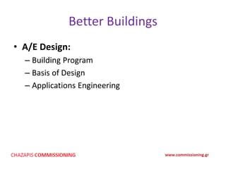 Better Buildings
• A/E Design:
– Building Program
– Basis of Design
– Applications Engineering
 