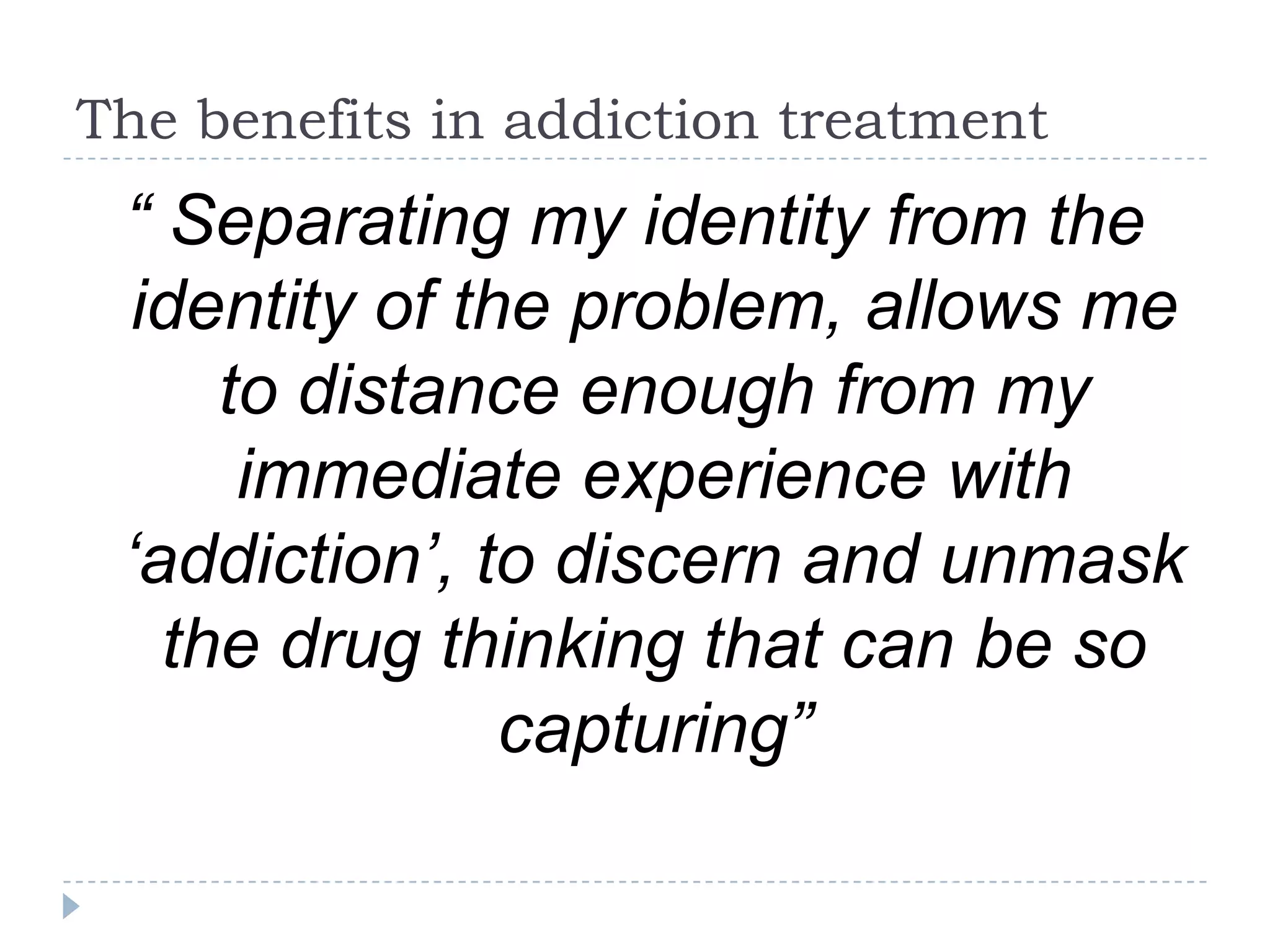 A young boy steps in front of his mother in an attempt to protect her from abuse by her husband.  While one might legitimately be concerned about the effects on the boy of the violence against his mother, a subordinate storyline might also emerge from an exploration of why it is important to the boy to intervene, what it says about what he values for his life, what is the history of these values, etc.  Other examples might be elicited of times when the boy took actions in keeping with these values.  A different relationship to the violence is being storied