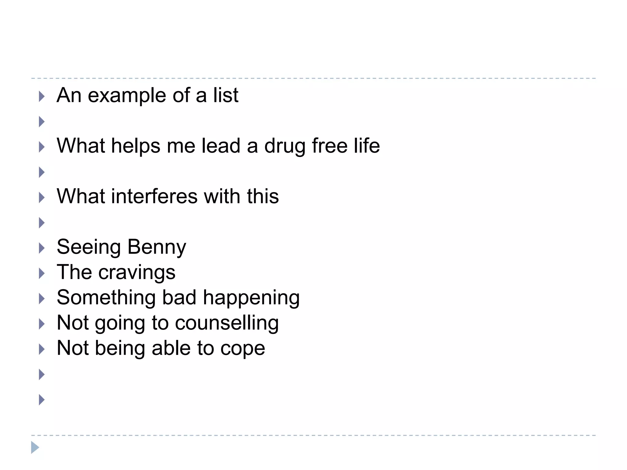 Using re-remembering conversations to enrich the presentation of the alternative new story. Who would validate the new story by personal experience with the person? Such is a way to link to the past, near present and future vital social supports These recollections may also be related or unrelated, real or imaginary, and may include animals, toys, pets, places symbols or objects.http://www.able-differently.org/PDF_forms/usingStories/Narrative%20Therapy.pdf