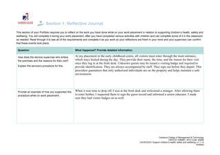 Health Visitor Reflection Example Portfolio of the student in early childhood | DOCX