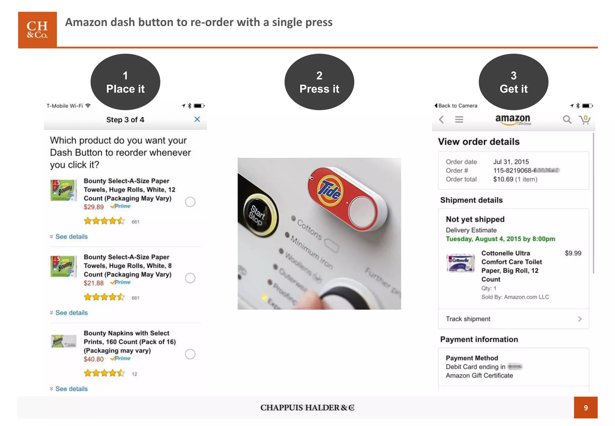 9
Amazon dash button to re-order with a single press
1
Place it
2
Press it
3
Get it
 