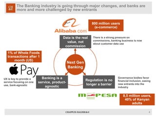 The Banking industry is going through major changes, and banks are
more and more challenged by new entrants
4
Data is the ...