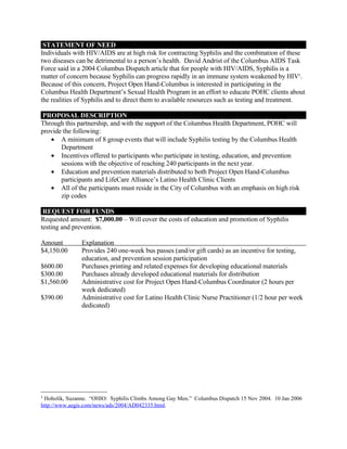 Columbus Health Department Grant