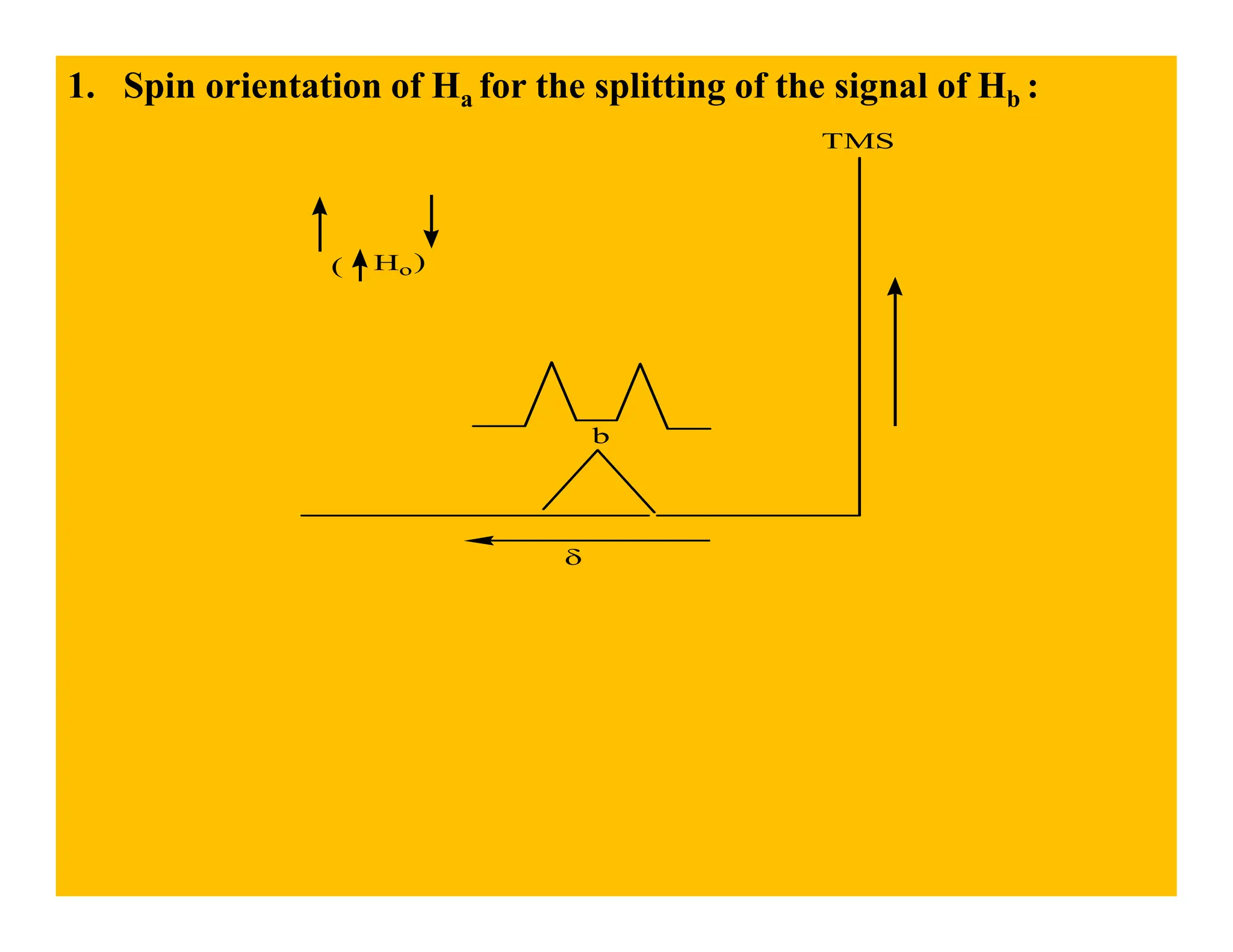 1. Spin orientation of Ha for the splitting of the signal of Hb :
TMS
b
Ho)
(
δ
 