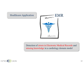 Healthcare Application
 Weather Application
                                            EMR




              Detection of errors in Electronic Medical Records and
              missing knowledge in a cardiology domain model




                                                                      69
 