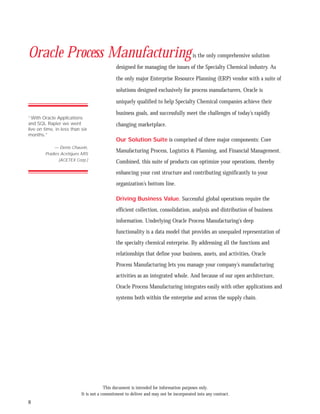 Oracle Process Manufacturing for Specialty Chemicals - Value ...