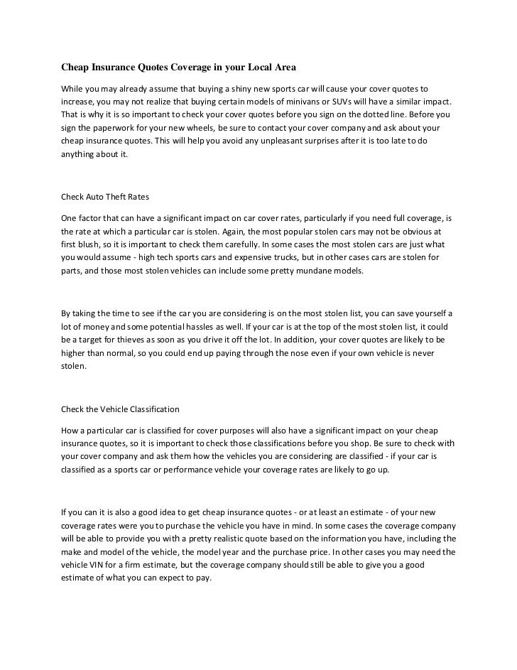 Cheap Insurance Quotes Coverage in your Local Area