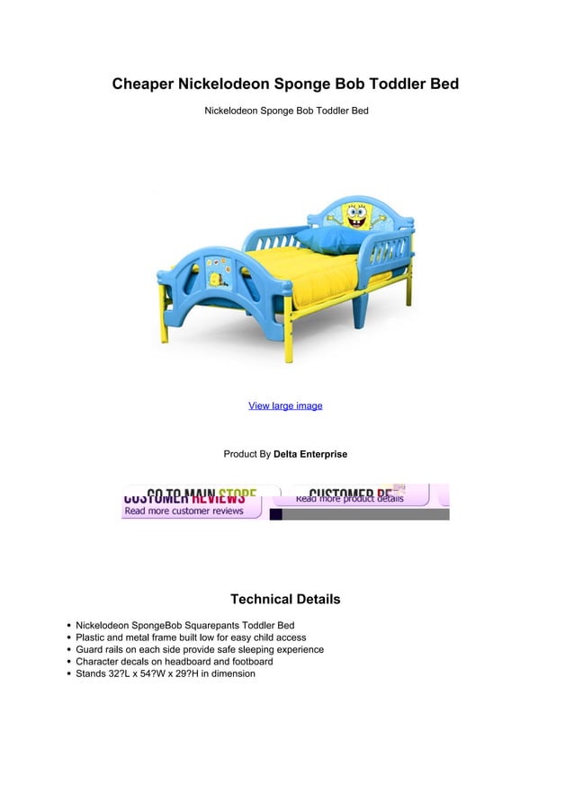 Cheaper nickelodeon sponge bob toddler bed PDF