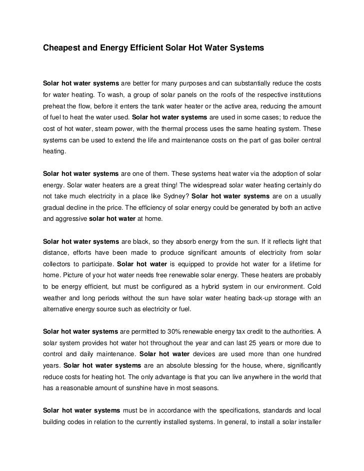 Cheapest And Energy Efficient Solar Hot Water Systems