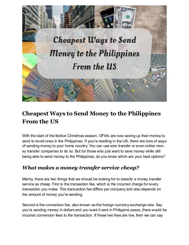 Cheapest ways to send money to the Philippines from the US