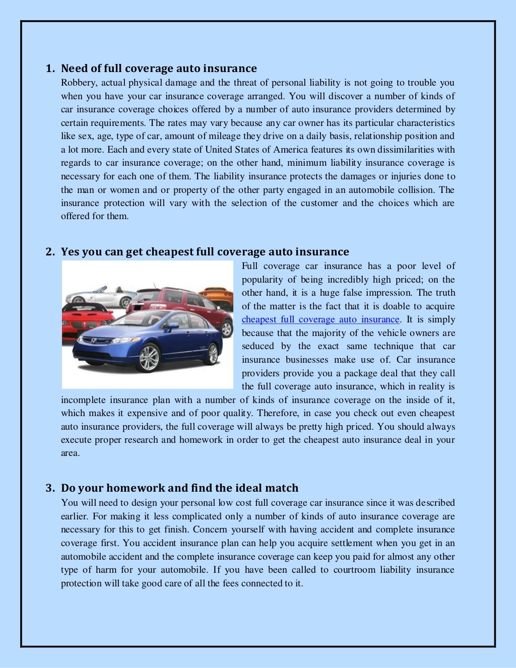 Cheap full coverage auto insurance quotes top 3 things
