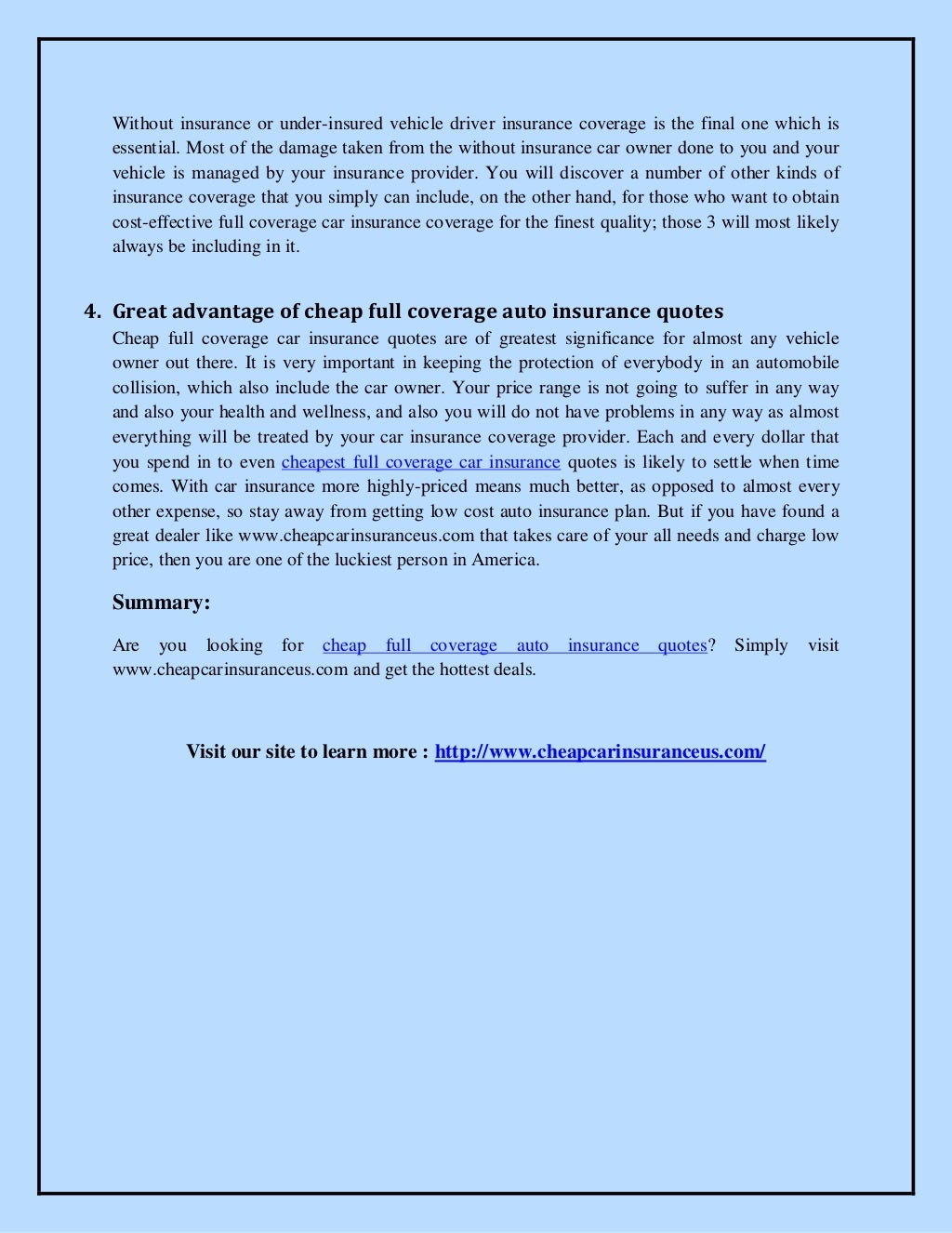 Cheap full coverage auto insurance quotes top 3 things