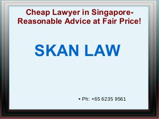Cheap Lawyer in SingaporeReasonable Advice at Fair Price!

SKAN LAW
●

Ph: +65 6235 9561

 