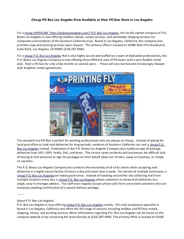 Cheap PO Box Los Angeles Now Available at New PO Box Store in Los Angeles
