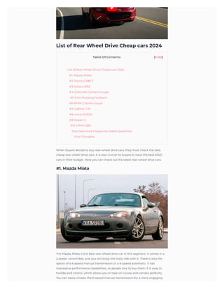 The Ultimate Guide to Rear Wheel Drive Cheap Cars | PDF