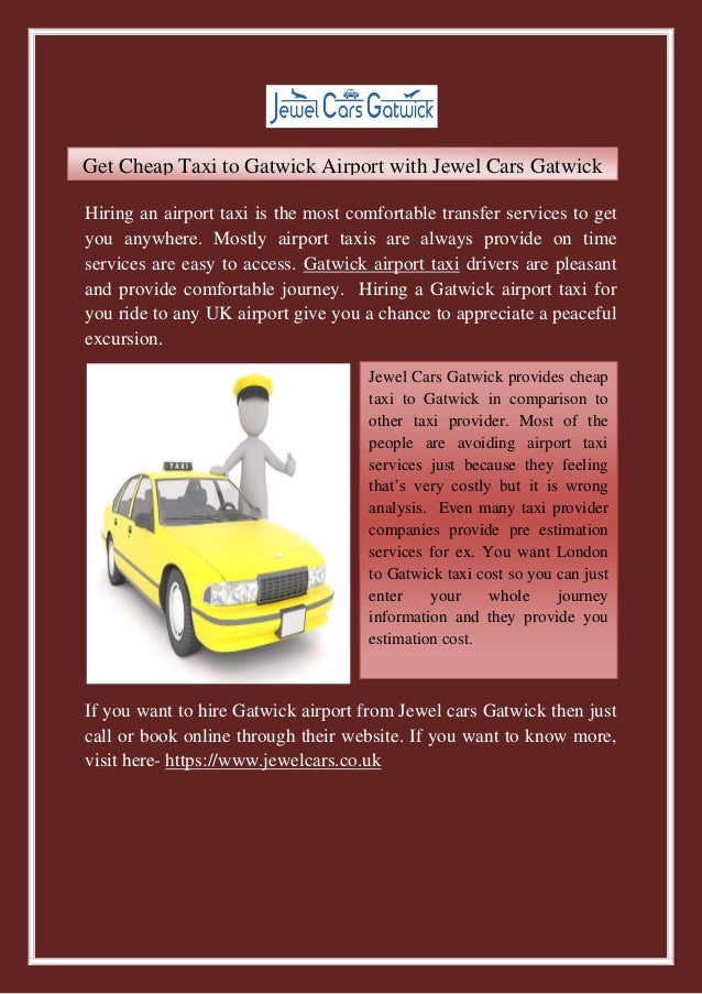 Get Cheap Taxi To Gatwick Airport With Jewel Cars Gatwick