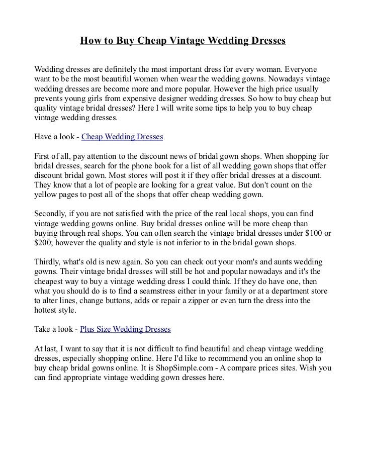 How To Buy Cheap Vintage Wedding Dresses